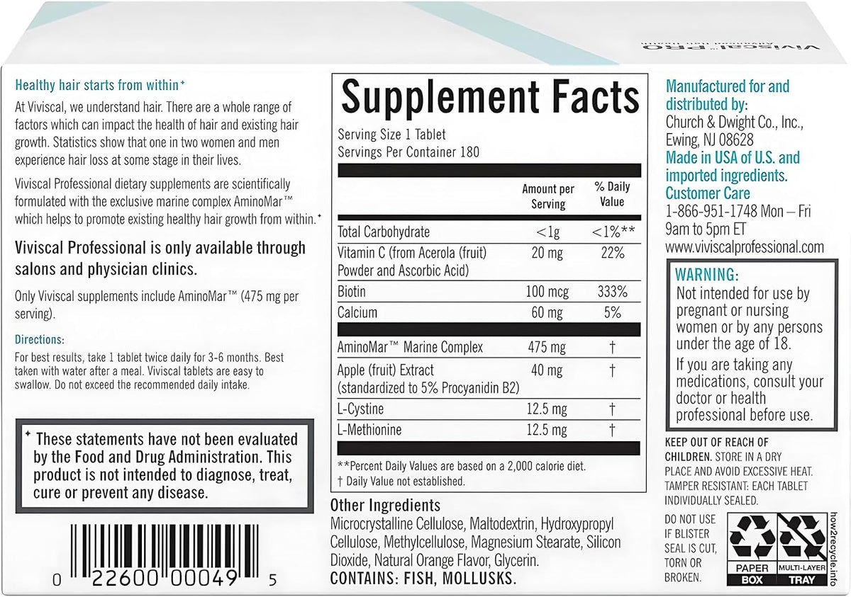 Viviscal PRO Professional Strength Advanced Hair Health Supplement, 180 Tablets