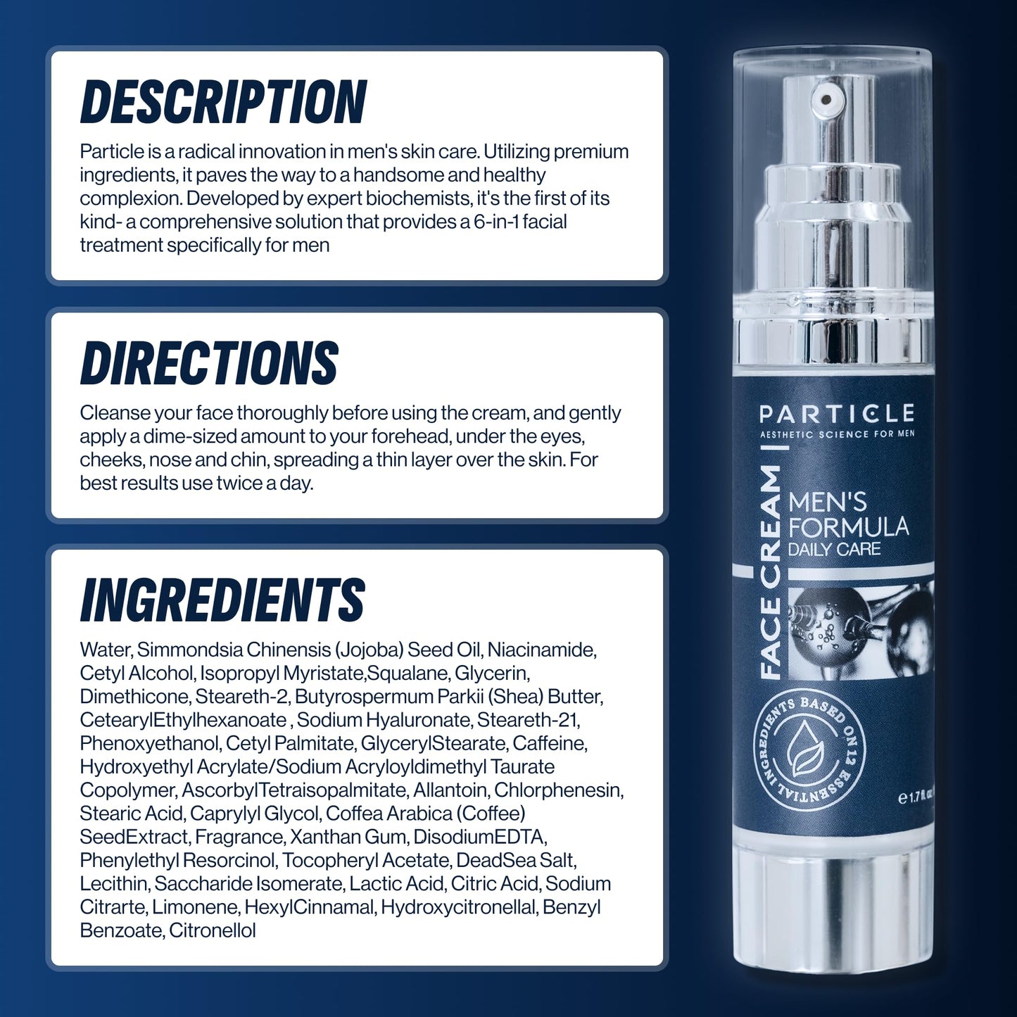 Particle 6-in-1 Face Cream for Men, Men’s Daily Hydrating Moisturizer with Vitamin C, Jojoba Oil, Vitamin E & Hyaluronic Acid, 1.7 fl oz